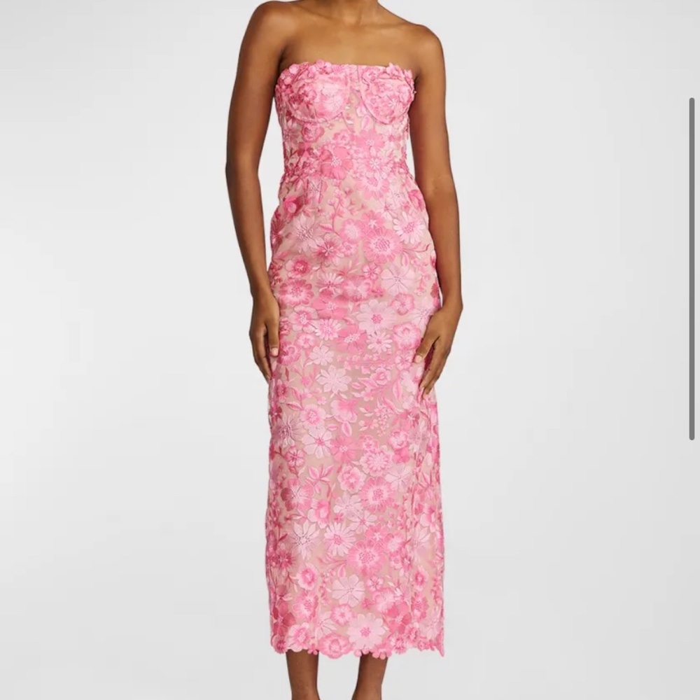 Zac Posen Strapless Floral Embroidered Midi-Dress